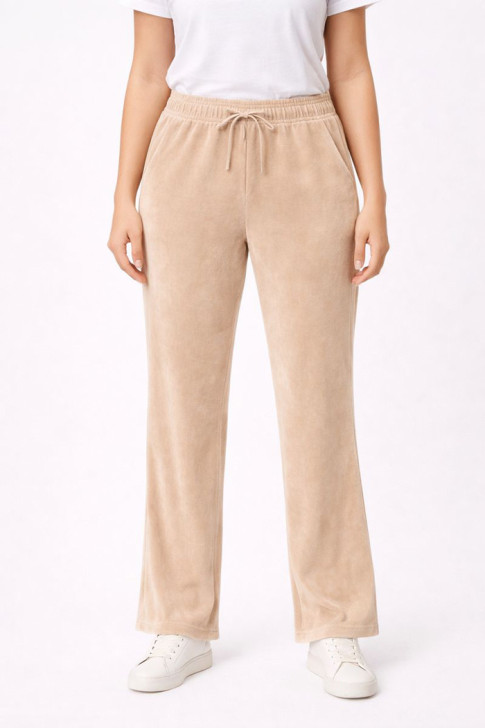 TRAX Women’s Straight Velvet Sweatpants 46402 – Beige