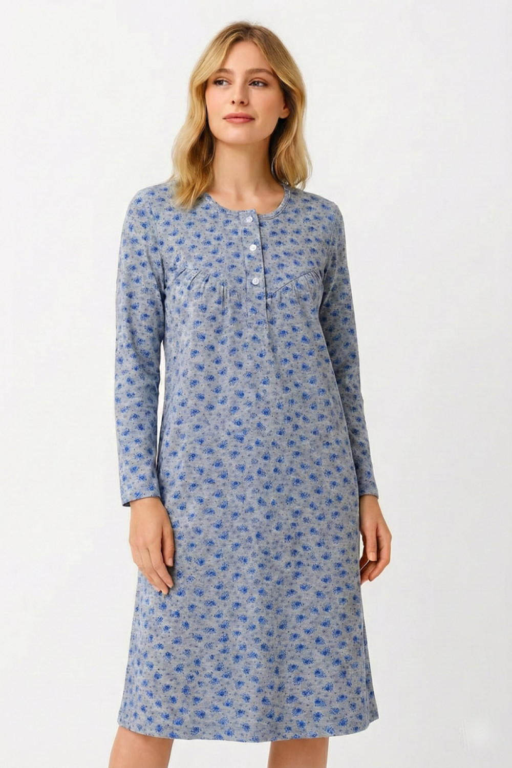Grey classic winter nightdress by Alina AL-1172