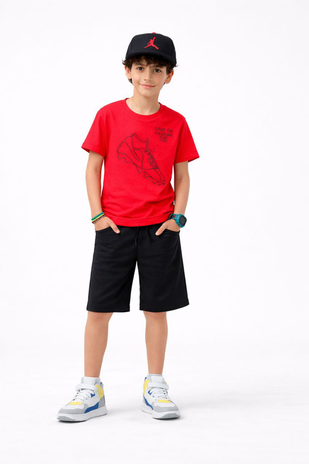Red TRAX boys' summer set with short-sleeved T-shirt and Bermuda shorts
