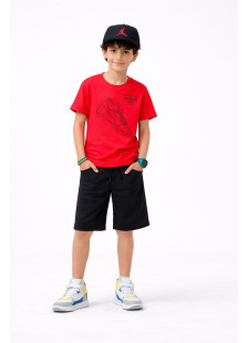 Red TRAX boys' summer set with short-sleeved T-shirt and Bermuda shorts
