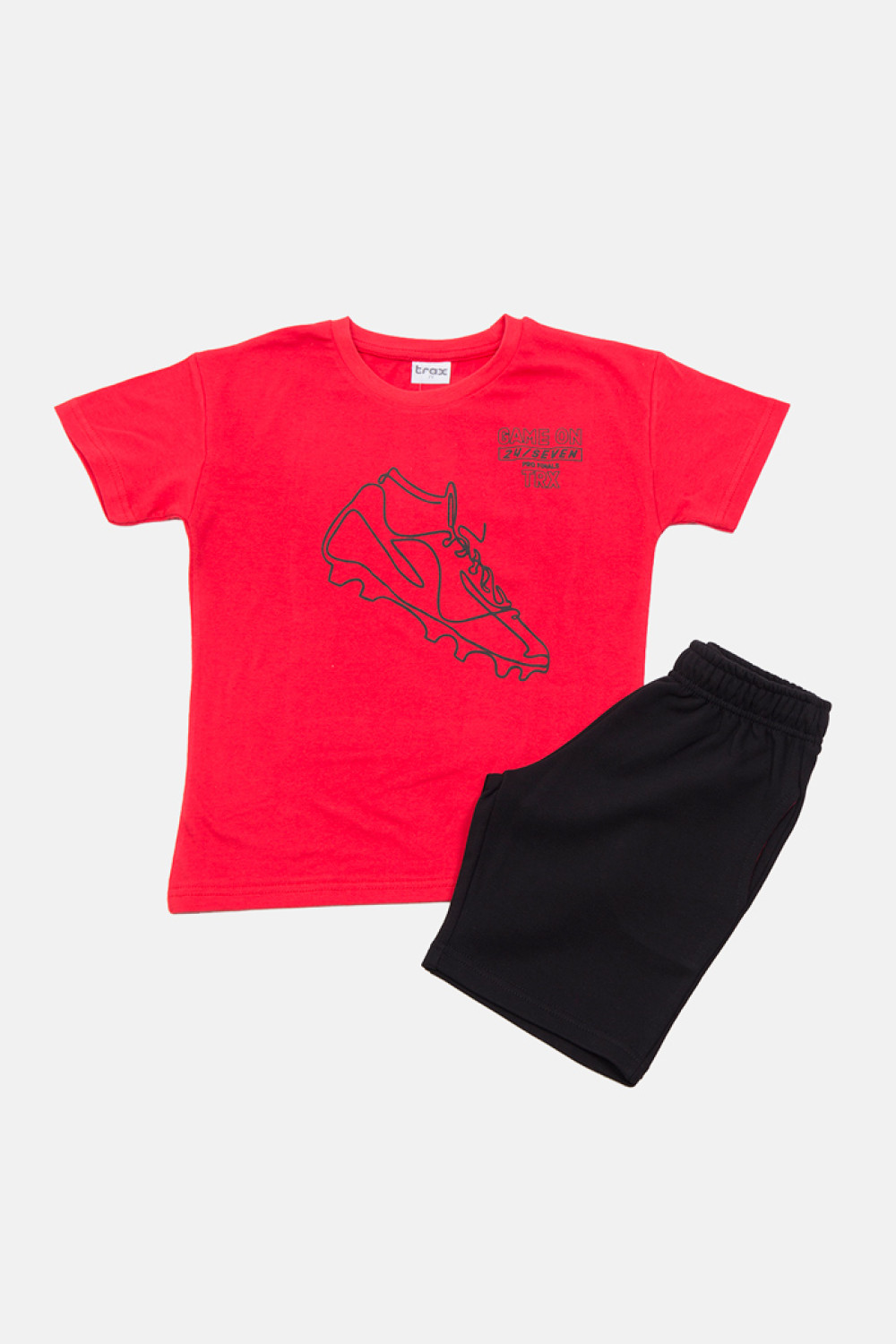 Red TRAX boys' summer set with short-sleeved T-shirt and Bermuda shorts