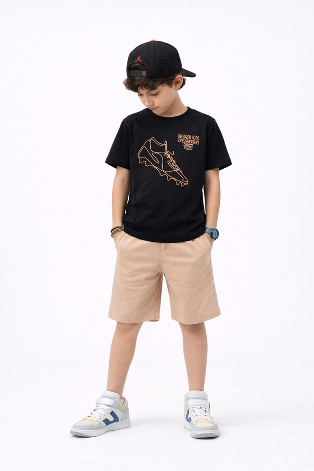 Black TRAX boys' summer set with short-sleeved T-shirt and Bermuda shorts