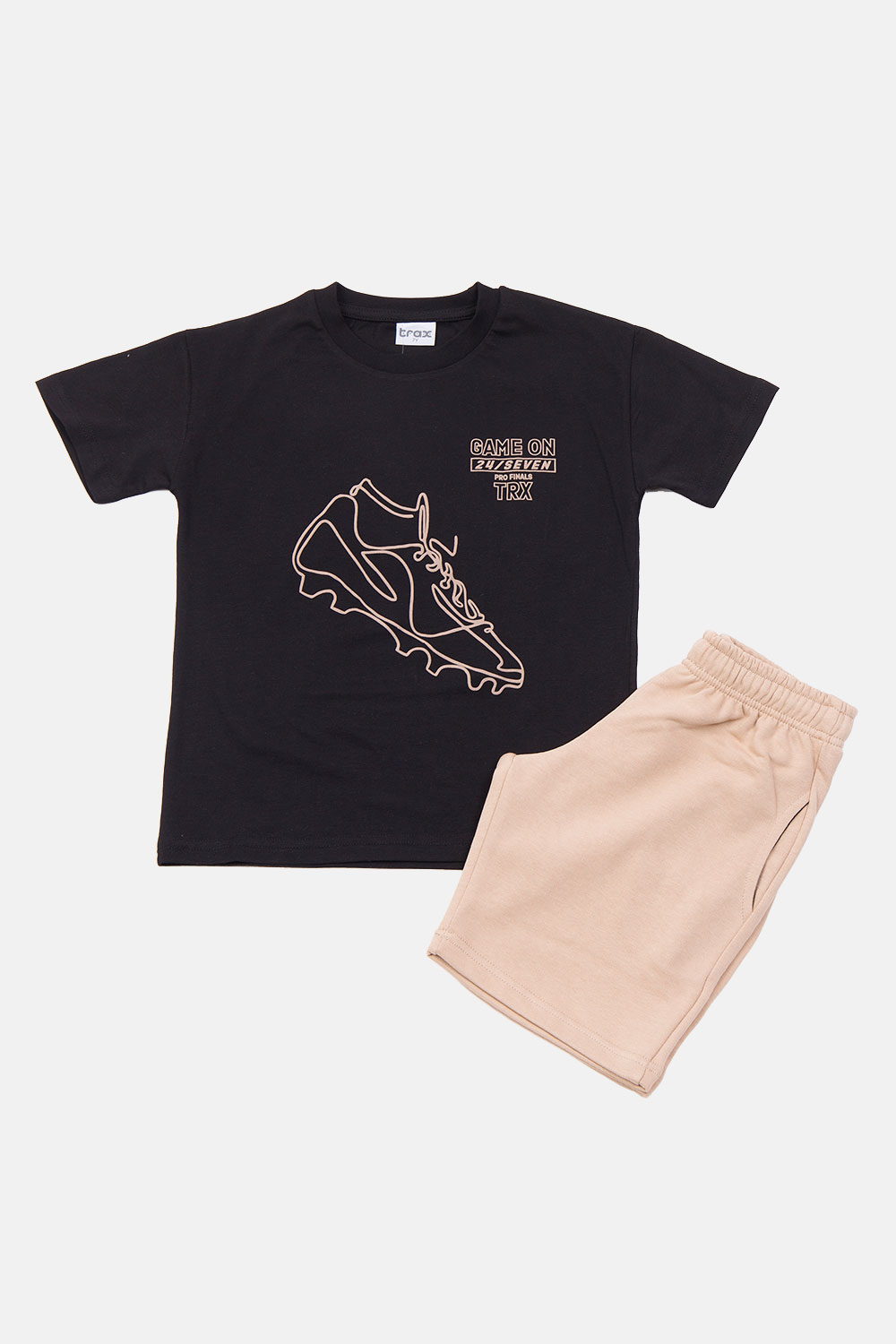 Black TRAX boys' summer set with short-sleeved T-shirt and Bermuda shorts
