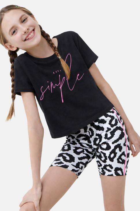 TRAX Girls' Summer T-Shirt & Cycling Leggings Set Black 49130