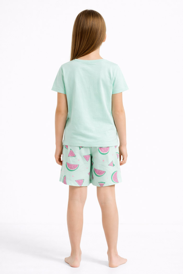 TRAX girls’ mint summer pyjamas with printed top and patterned shorts