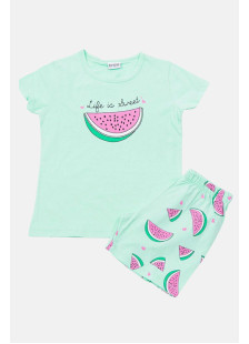 TRAX girls’ mint summer pyjamas with printed top and patterned shorts