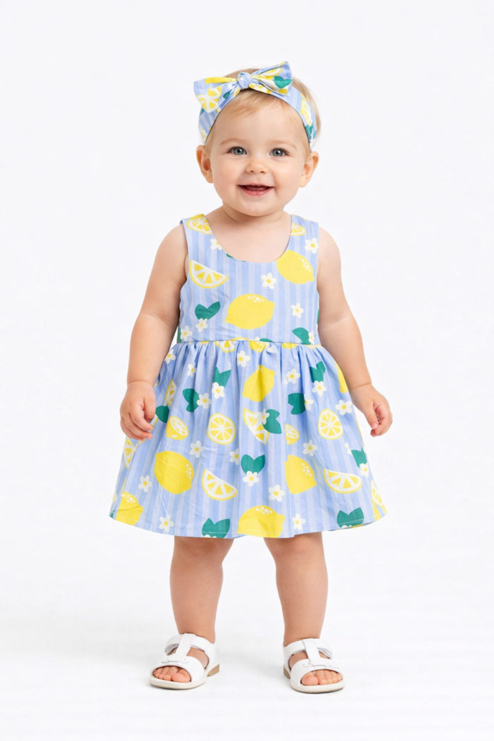 TRAX light blue baby sleeveless dress with hair ribbon 49026