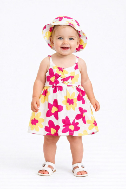 TRAX Baby Sleeveless Dress with Hat 49022 White