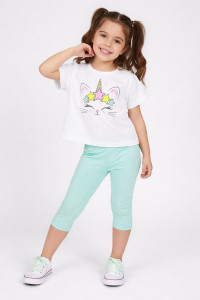 White TRAX girls' summer set with T-shirt and leggings
