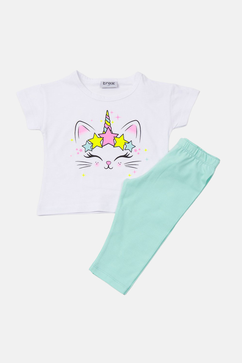White TRAX girls' summer set with T-shirt and leggings