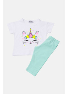 White TRAX girls' summer set with T-shirt and leggings