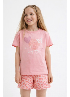 Pretty Baby girls’ pink Happy pyjama set 63166 with leopard-pattern shorts