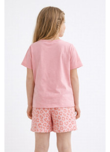 Pretty Baby girls’ pink Happy pyjama set 63166 with leopard-pattern shorts