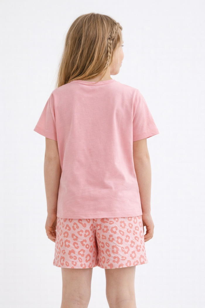 Pretty Baby girls’ pink Happy pyjama set 63166 with leopard-pattern shorts