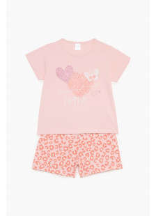 Pretty Baby girls’ pink Happy pyjama set 63166 with leopard-pattern shorts