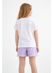 Pretty Baby girls’ white pyjama set 63166-2 with Happy print and leopard-pattern shorts