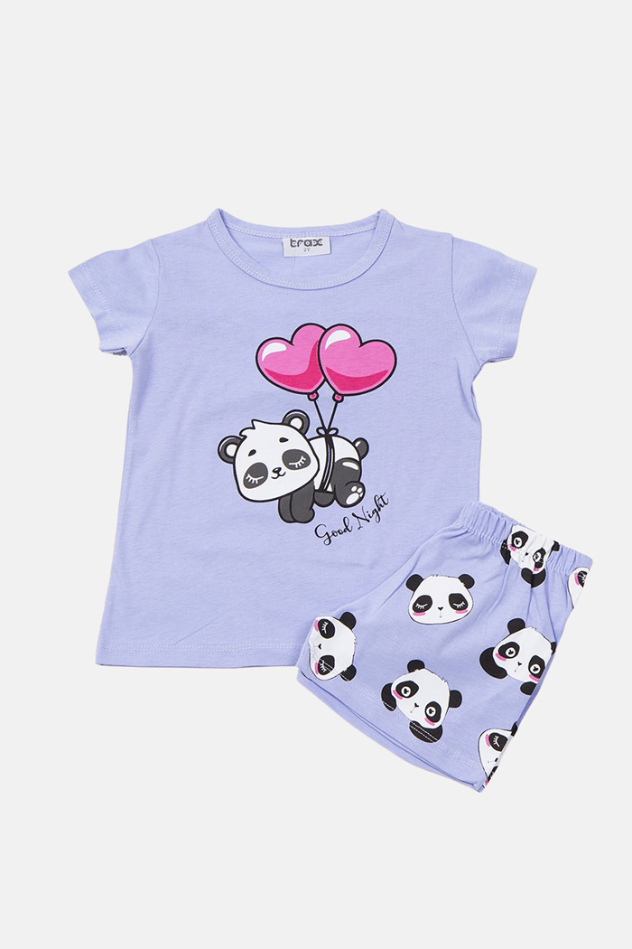 TRAX girls’ lilac summer pyjama set with printed short-sleeved top and shorts