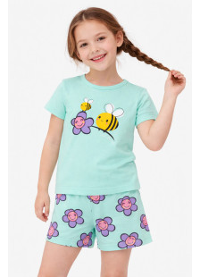 TRAX girls’ mint green summer pyjama set with printed short-sleeved top and shorts