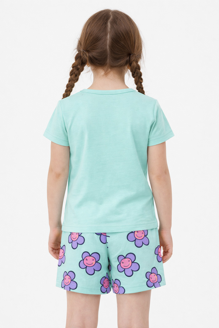 TRAX girls’ mint green summer pyjama set with printed short-sleeved top and shorts