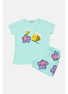 TRAX girls’ mint green summer pyjama set with printed short-sleeved top and shorts