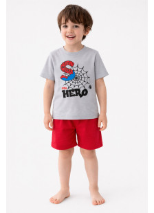 TRAX boys’ grey summer pyjama set with printed short-sleeved top and plain shorts