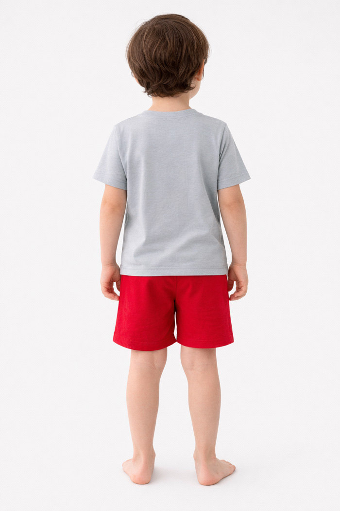 TRAX boys’ grey summer pyjama set with printed short-sleeved top and plain shorts