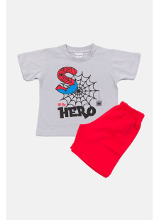 TRAX boys’ grey summer pyjama set with printed short-sleeved top and plain shorts