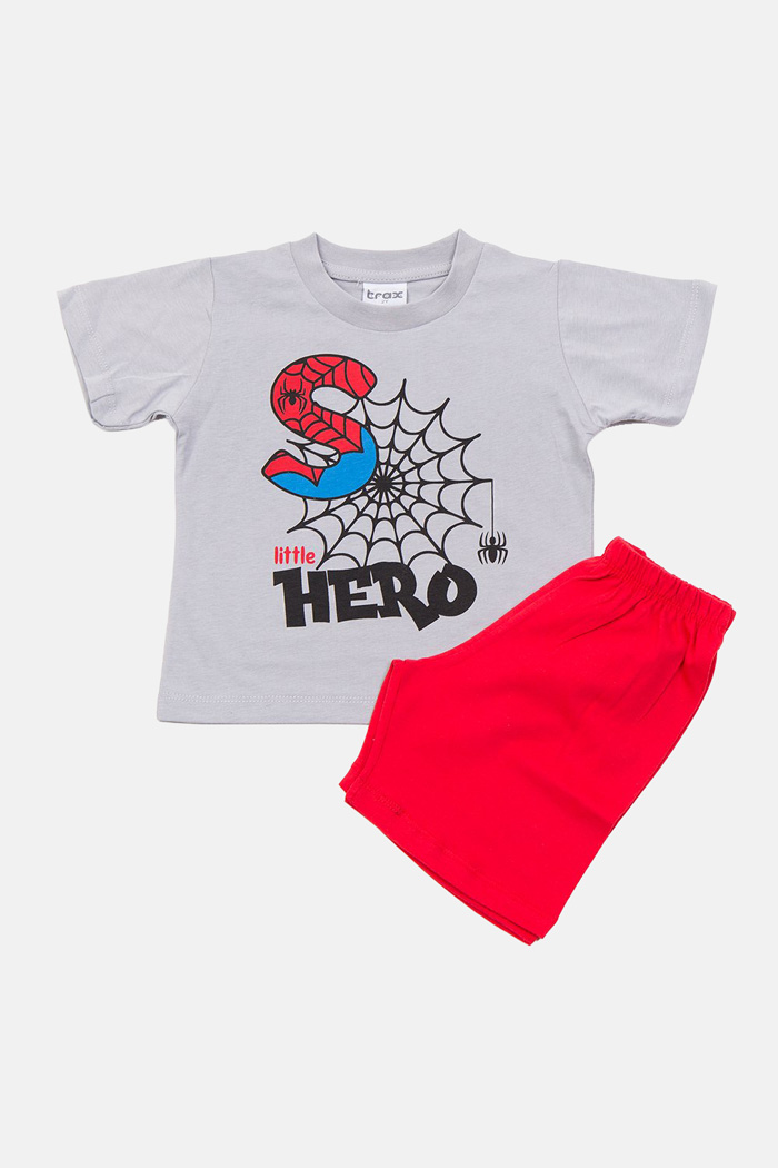 TRAX boys’ grey summer pyjama set with printed short-sleeved top and plain shorts
