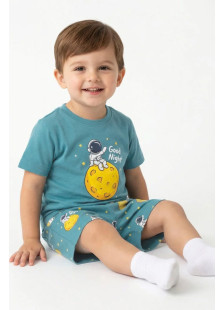 TRAX boys’ petrol blue summer pyjama set with printed short-sleeved top and plain shorts