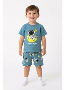 TRAX boys’ petrol blue summer pyjama set with printed short-sleeved top and plain shorts