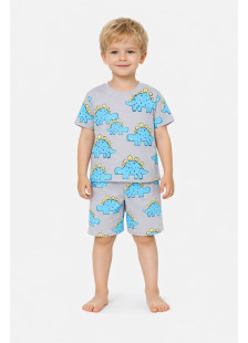 TRAX boys’ grey summer pyjama set with printed short-sleeved top and plain shorts