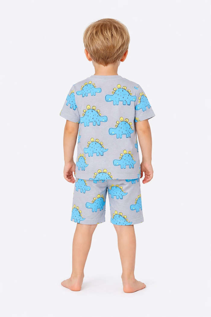 TRAX boys’ grey summer pyjama set with printed short-sleeved top and plain shorts