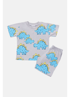 TRAX boys’ grey summer pyjama set with printed short-sleeved top and plain shorts
