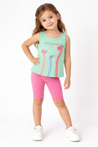 TRAX girls’ light green top and pink cycling leggings set, model 47227