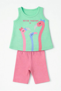 TRAX girls’ light green top and pink cycling leggings set, model 47227