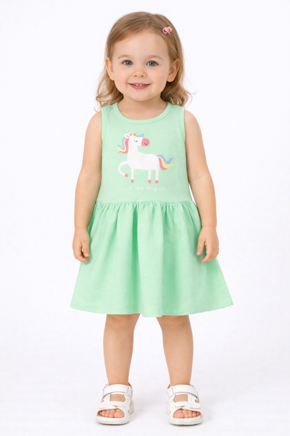 TRAX Unicorn girls’ light green cotton dress, model 47242