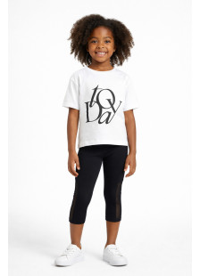 TRAX girls' white summer set with T-shirt and capri leggings