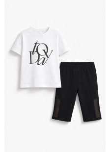 TRAX girls' white summer set with T-shirt and capri leggings