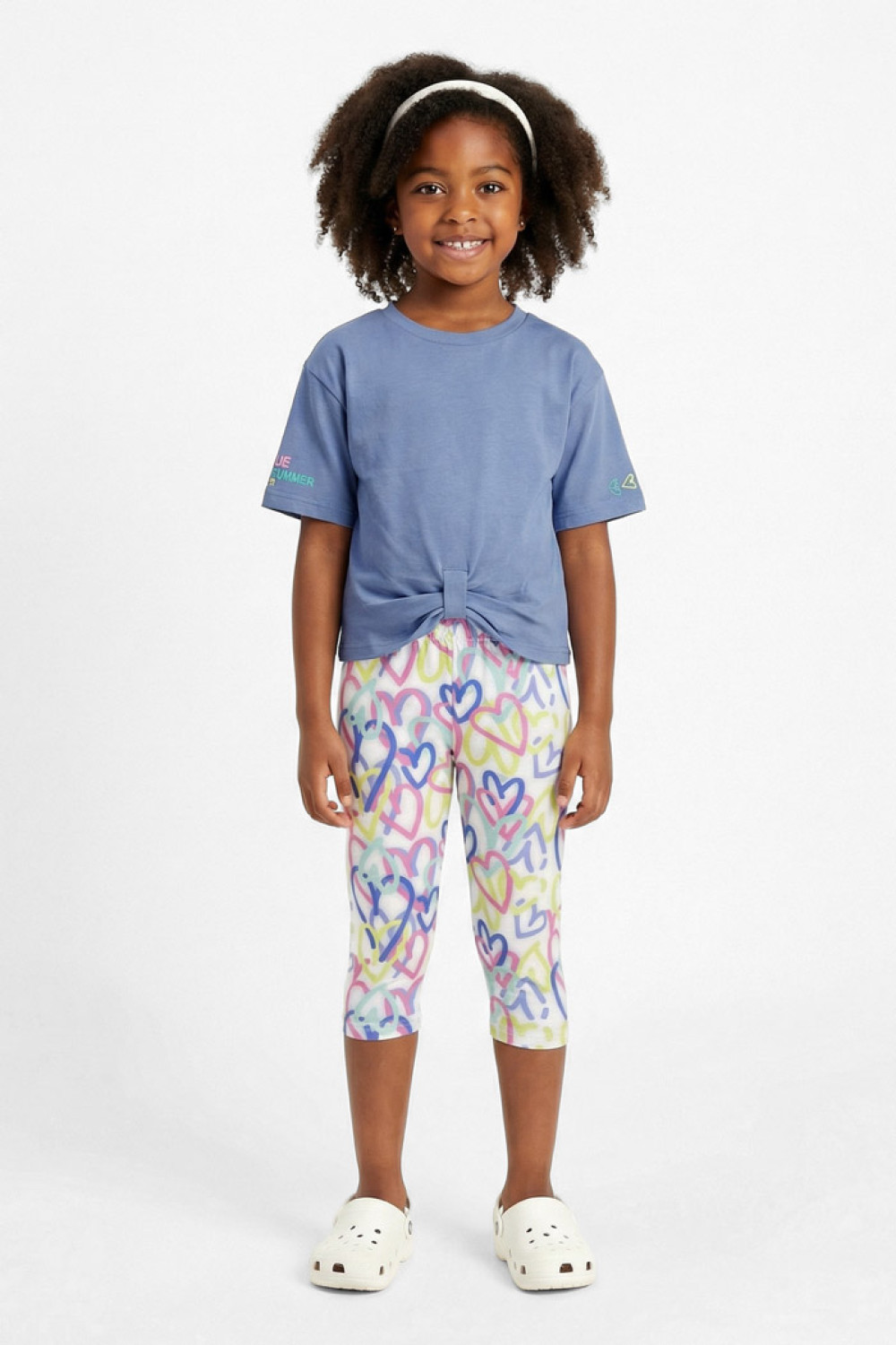 TRAX girls' lilac summer set with T-shirt and heart-patterned capri leggings