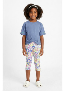 TRAX girls' lilac summer set with T-shirt and heart-patterned capri leggings