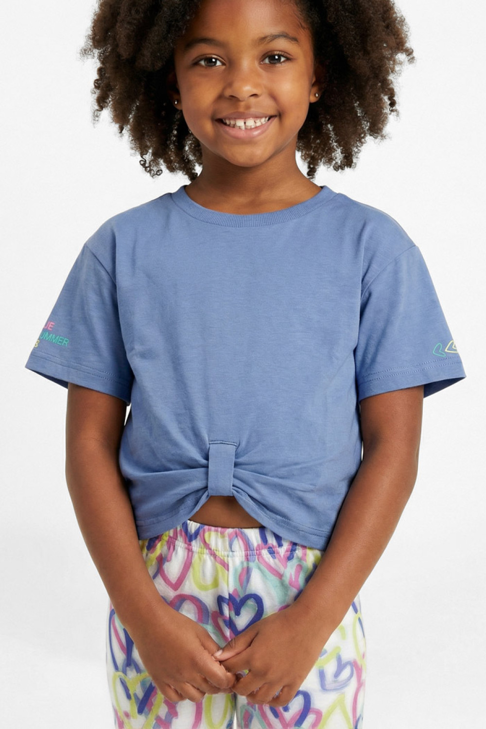 TRAX girls' lilac summer set with T-shirt and heart-patterned capri leggings