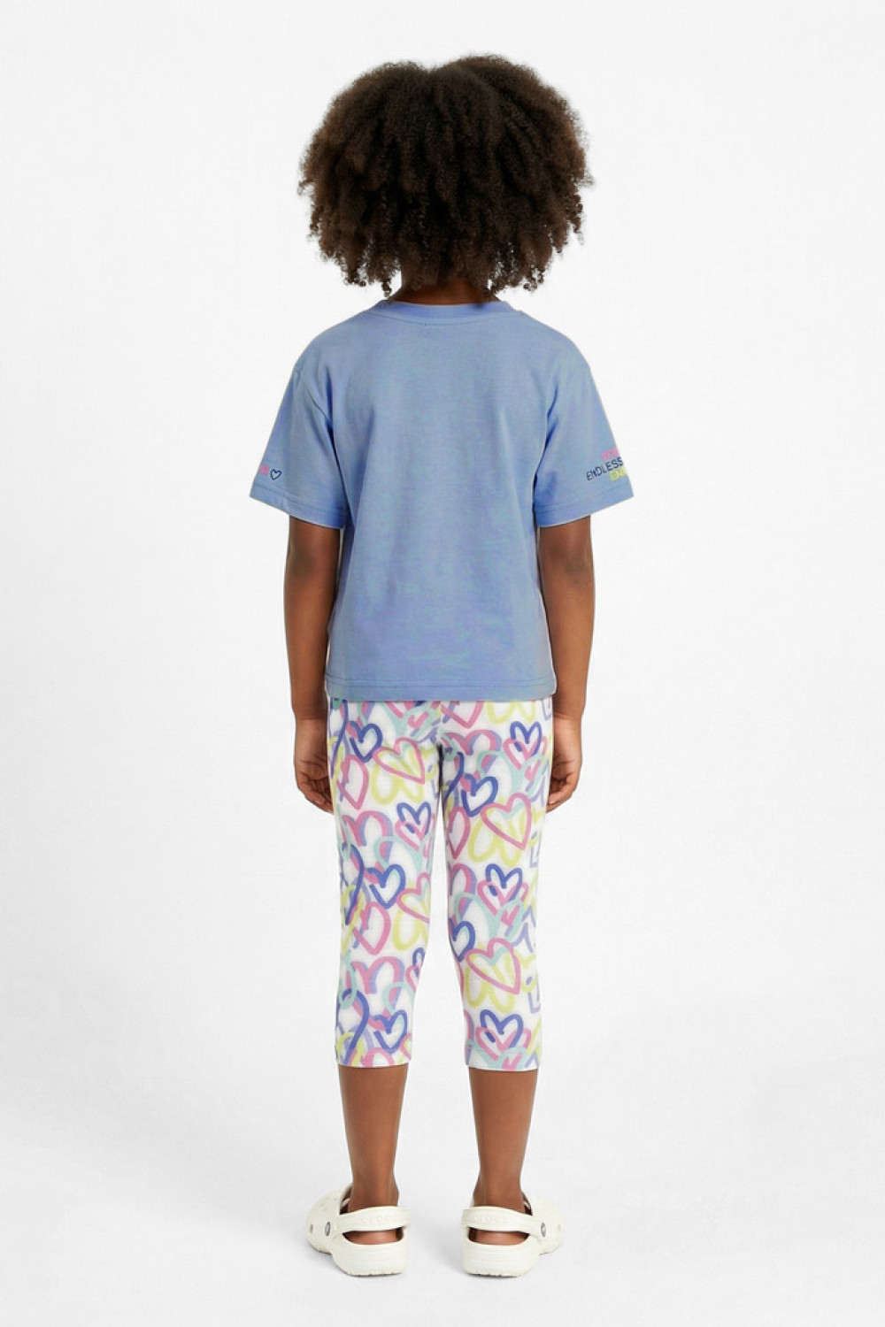 TRAX girls' lilac summer set with T-shirt and heart-patterned capri leggings