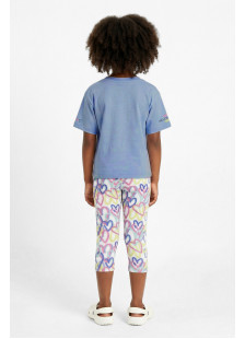 TRAX girls' lilac summer set with T-shirt and heart-patterned capri leggings