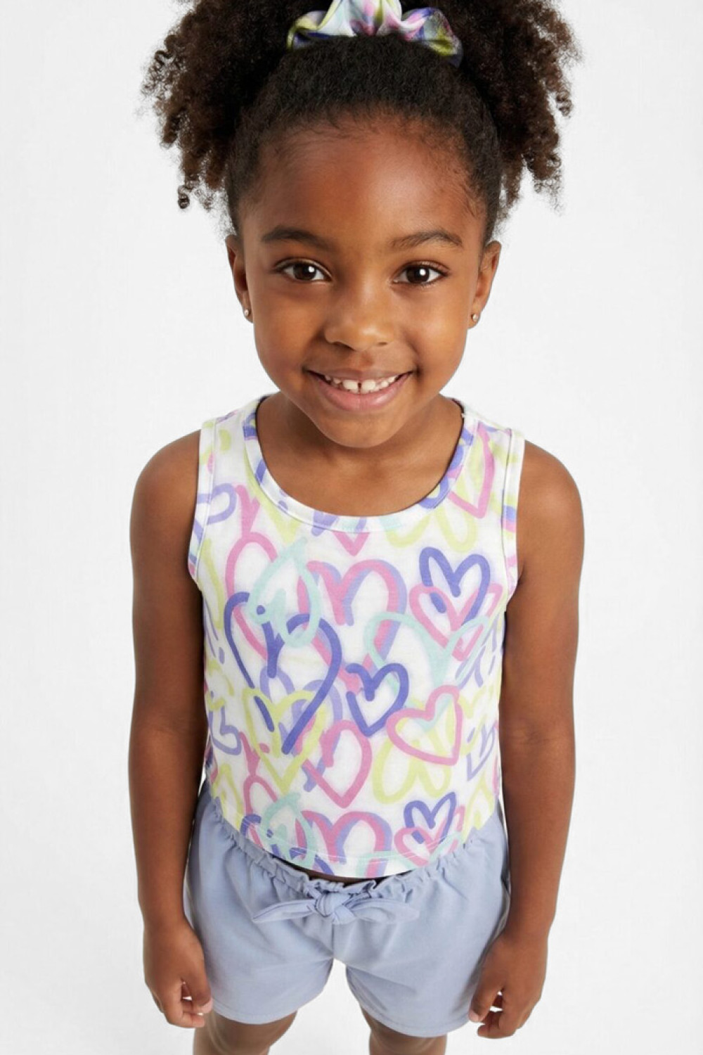TRAX girls’ summer set with heart-print crop top and blue shorts