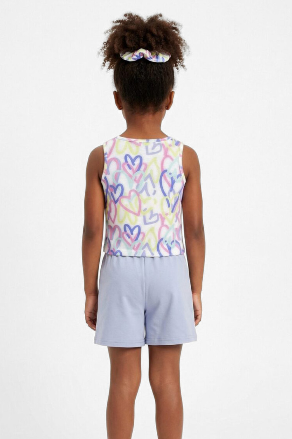 TRAX girls’ summer set with heart-print crop top and blue shorts