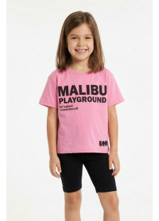 TRAX girls' pink Malibu Playground T-shirt and black biker shorts set
