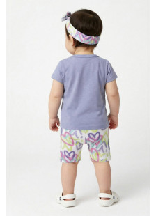 TRAX baby girls' lilac unicorn T-shirt, heart shorts and headband set