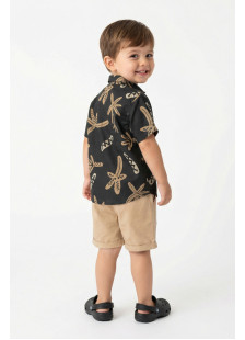 TRAX boys' tropical-print shirt, white T-shirt and beige-khaki shorts set