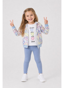 TRAX girls' white T-shirt, blue-grey leggings and heart-print hooded jacket set