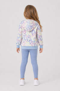 TRAX girls' white T-shirt, blue-grey leggings and heart-print hooded jacket set